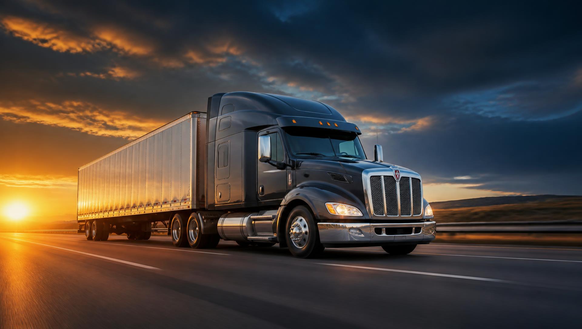FEP Transport semi-truck driving on an open highway at dawn